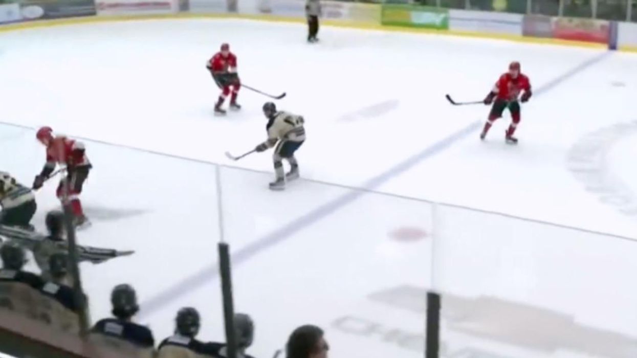 Langley Rivermen playing the Alberni Valley Bulldogs in a BCHL hockey game.