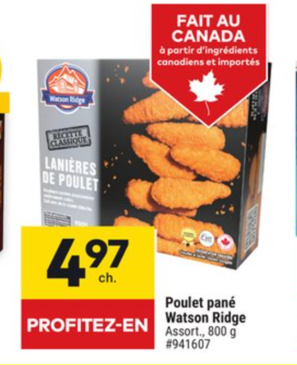 Lani\u00e8res de poulet Watson Ridge dans la circulaire du Tigre G\u00e9ant.