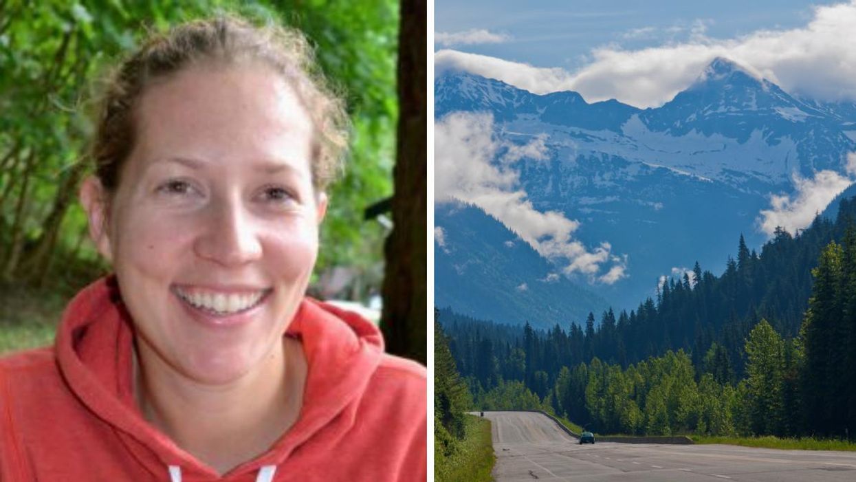Laura Tennant, who died after a boulder hit her car. Right: Trans-Canada highway in BC.