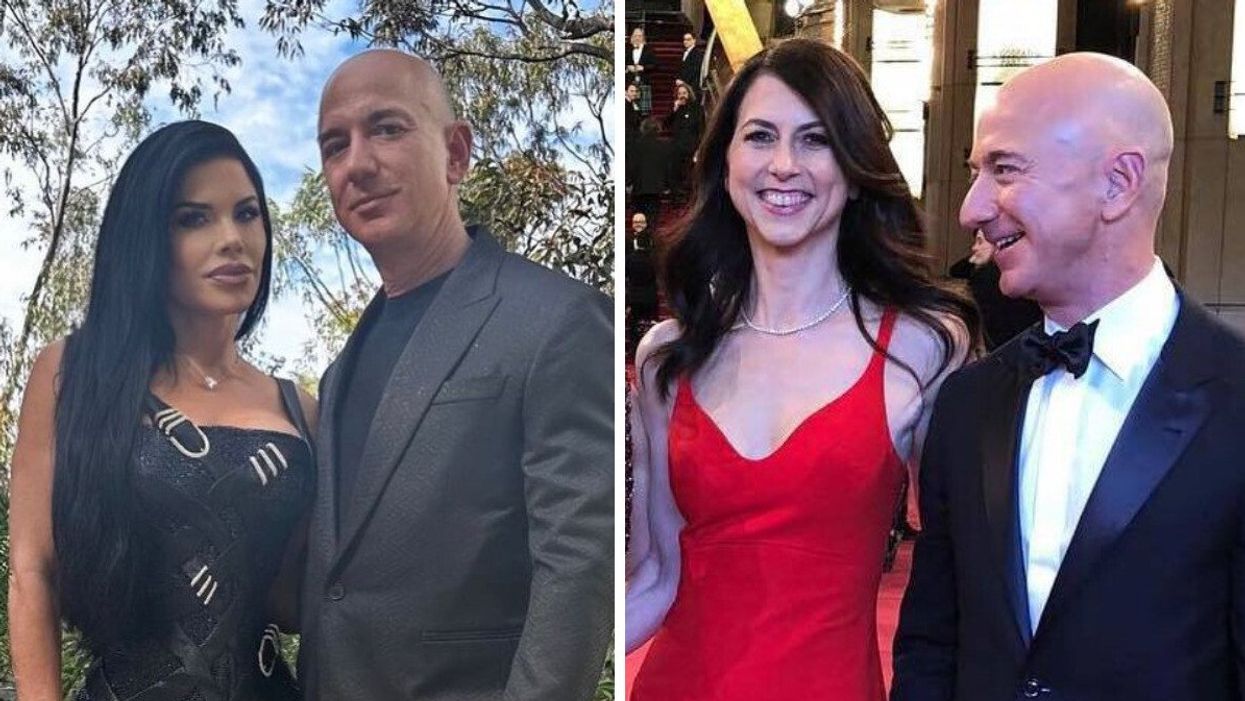 Lauren Sanchez and Amazon founder Jeff Bezos. Right: MacKenzie Scott with her then-husband Jeff Bezos.