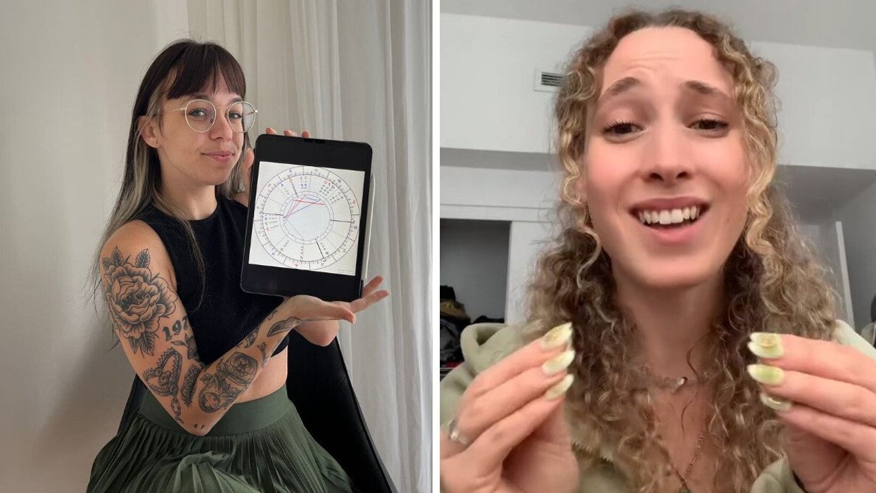 Laurie et sa carte du ciel. Droite : Eugénie Lysandre, astrologue.