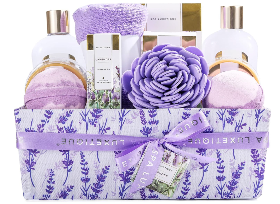 Lavender-scented spa gift basket.