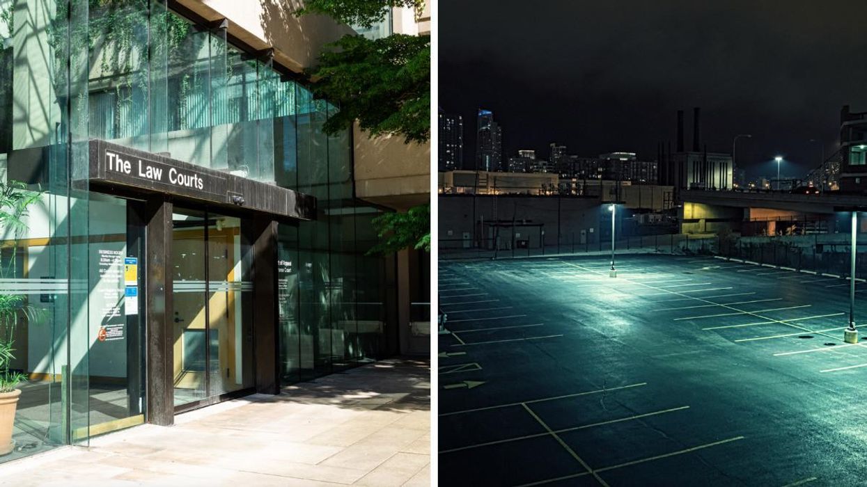 Law courts in B.C. Right: An empty parking lot.