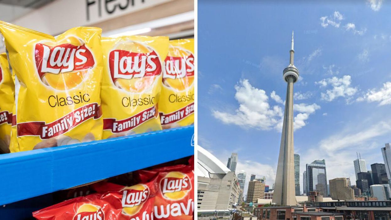 Lay's potato chips. Right: The CN tower.