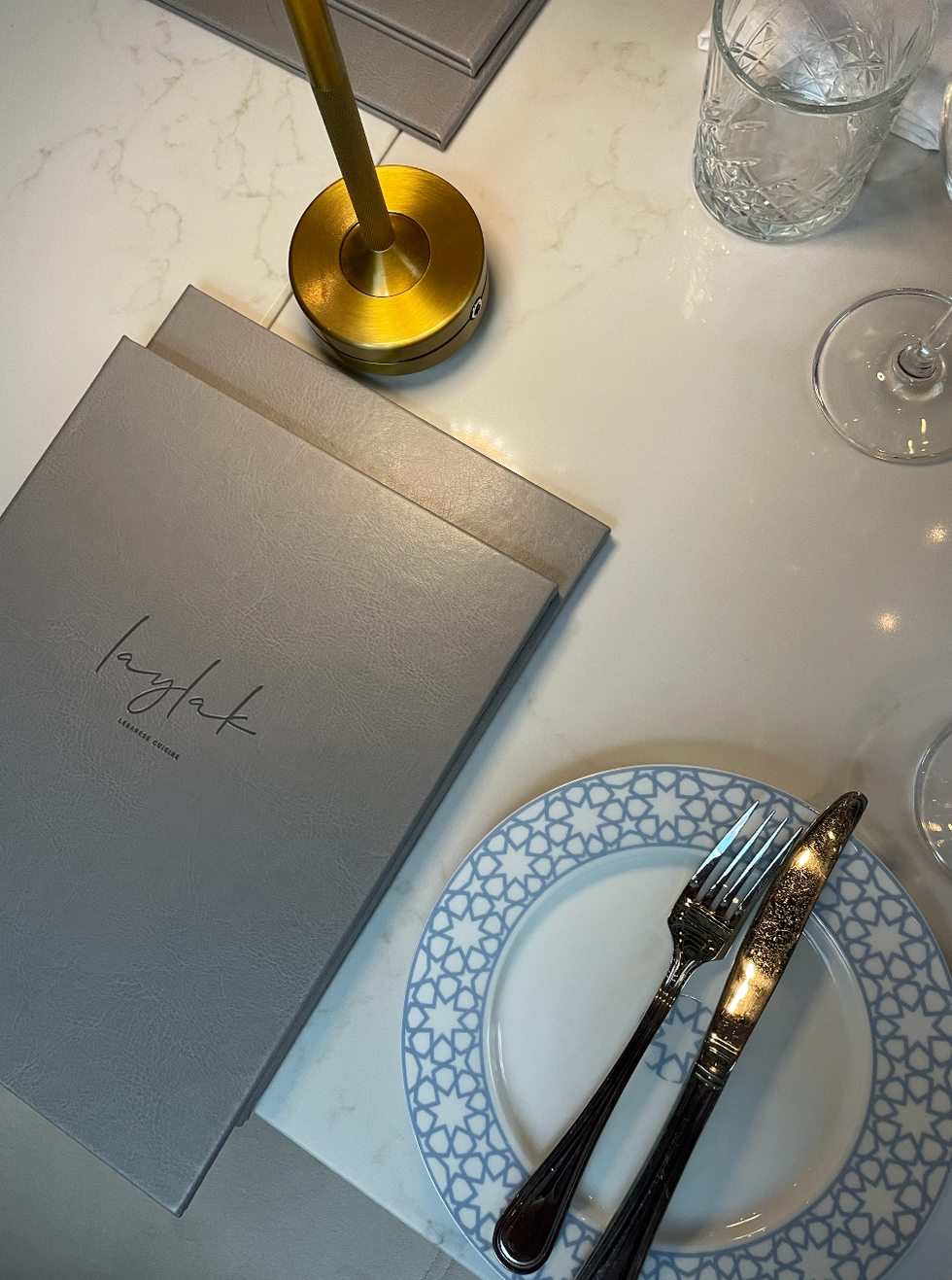 Laylak menu and table setting.