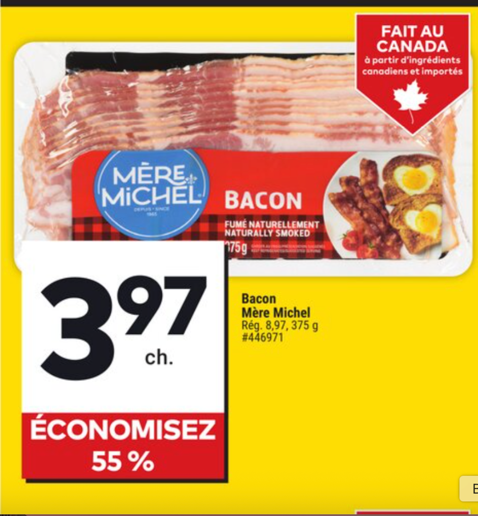 Le bacon en rabais dans la circulaire du Tigre G\u00e9ant