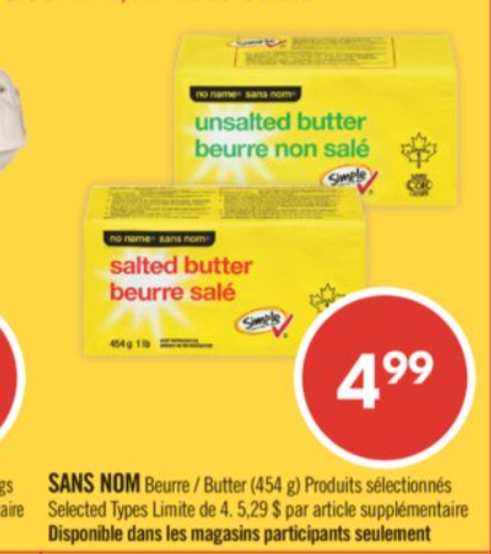 Le beurre Sans Nom dans la circulaire du Pharmaprix.