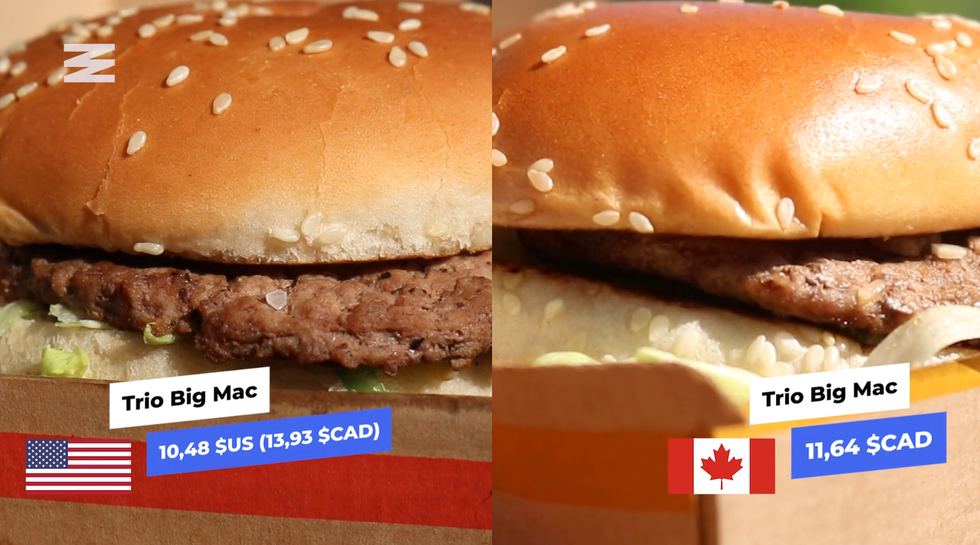 Le Big Mac aux Etats-Unis. Droite : Le Big Mac au Canada.