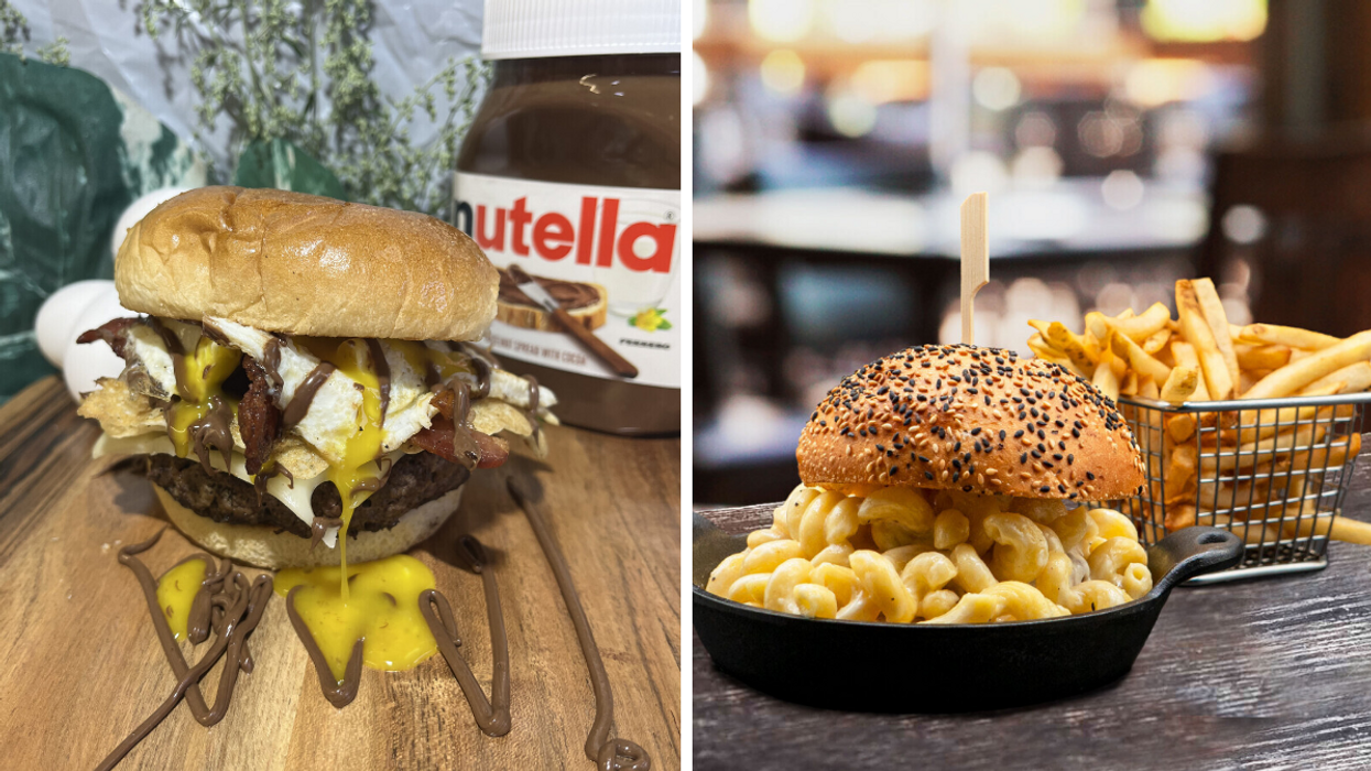 Le burger au Nutella. Droite : Le burger au Mac & Cheese.