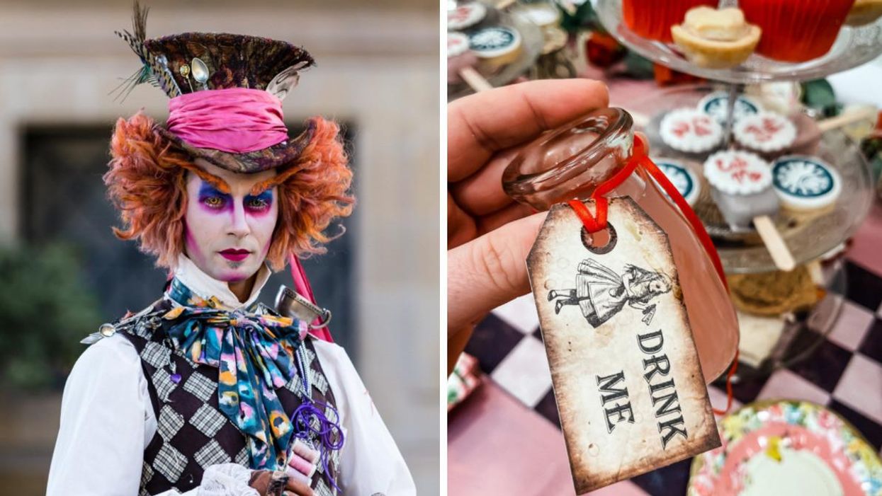 Le Chapelier fou. Droite : Jeu Alice au pays des merveilles.