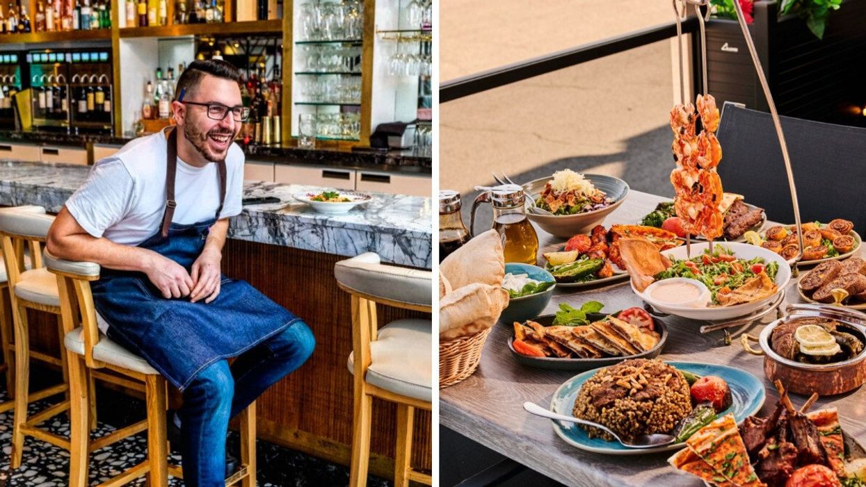 Le chef Ara Ekmekdjian au bar du Gatto Matto. Droite : La nourriture colorée du restaurant Beroya.