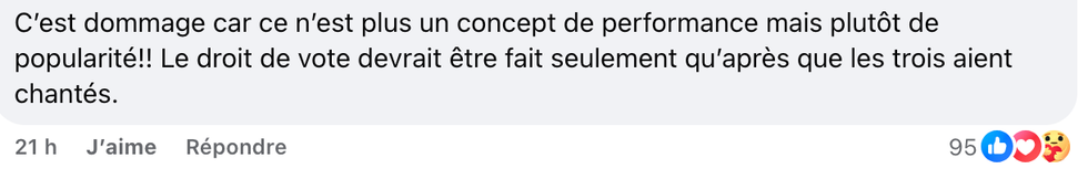 Le commentaire d'une personne au sujet du syst\u00e8me de votes \u00e0 Star Acad\u00e9mie.