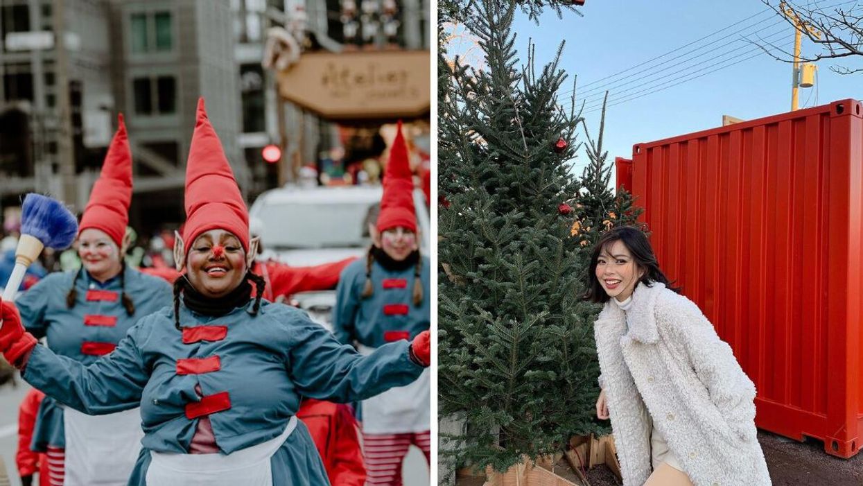 Le défilé du Père Noël à Montréal. Droite : Le Grand Marché de Noël.