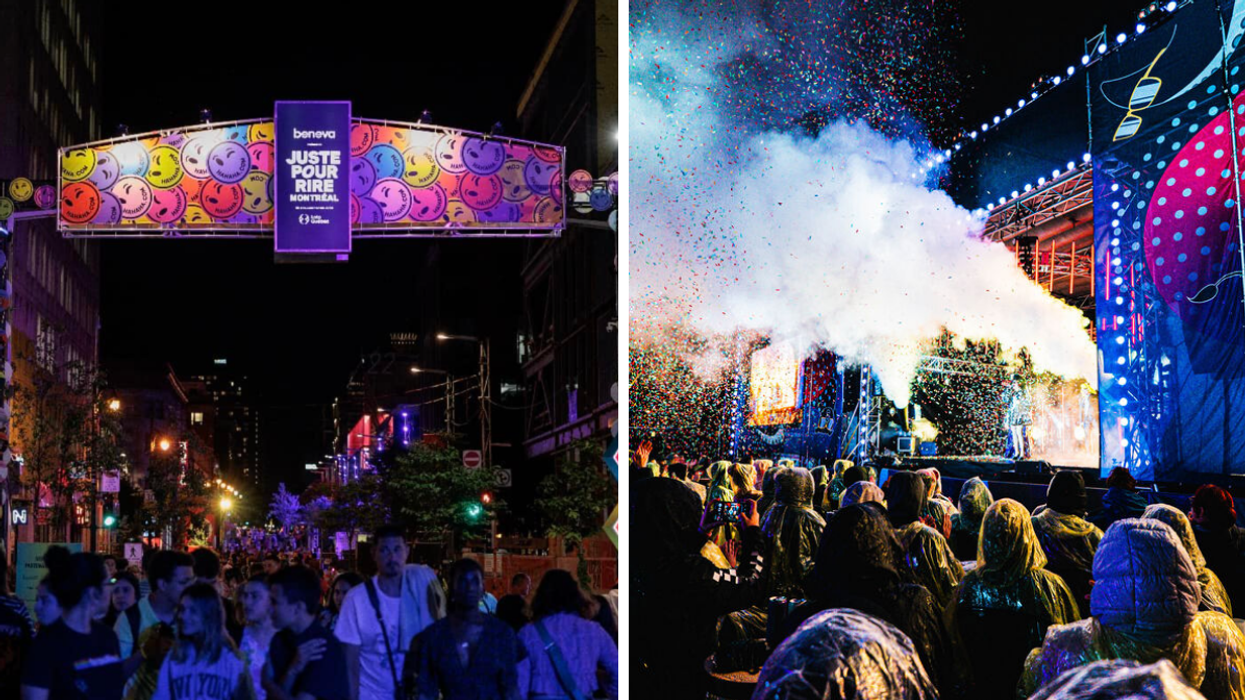 Le festival Juste pour rire à Montréal. Droite : La scène de Juste pour rire.