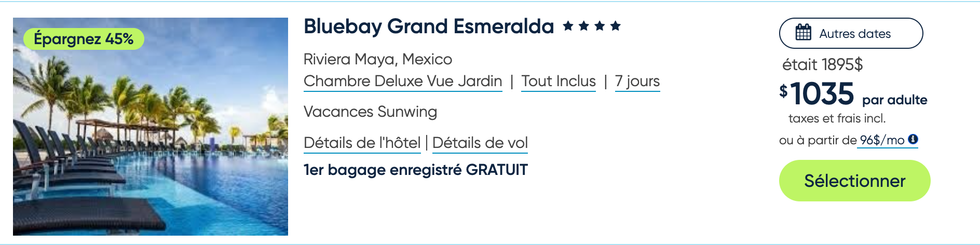 Le forfait du Bluebay Grand Esmeralda au Mexique.