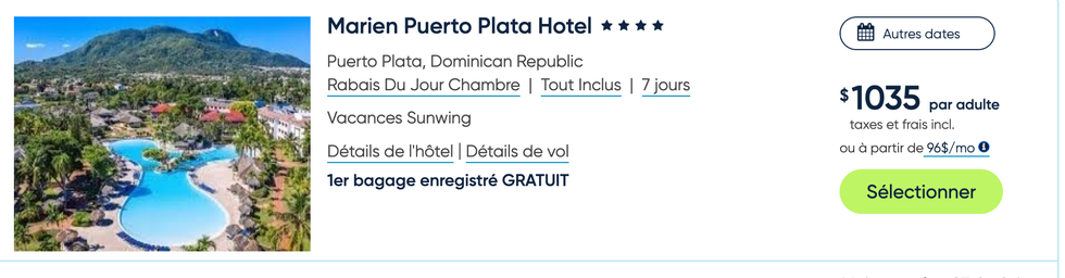 Le forfait du Marien Puerto Plata Hotel en R\u00e9publique dominicaine.