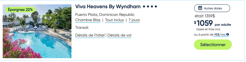 Le forfait du Viva Heavens by Wyndham \u00e0 Puerto Plata.