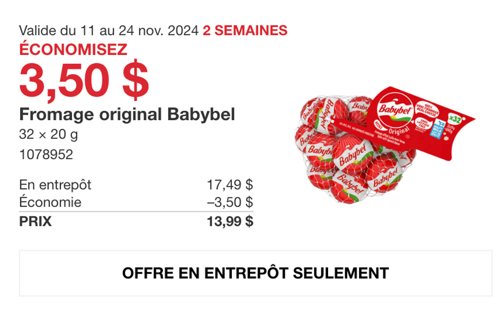 Le fromage original de Babybel dans la circulaire du Costco.