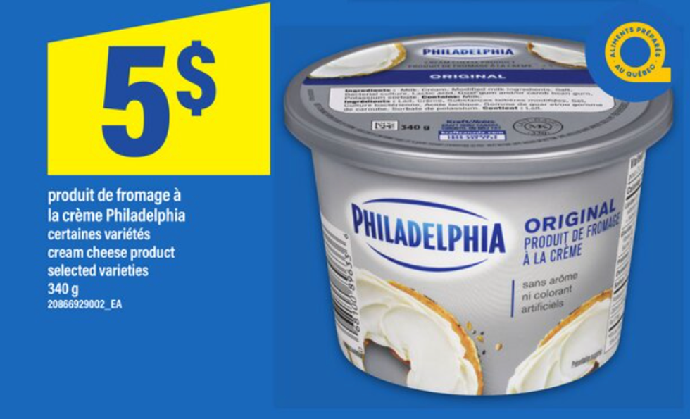 Le fromage \u00e0 la cr\u00e8me Philadelphia dans la circulaire du Maxi.