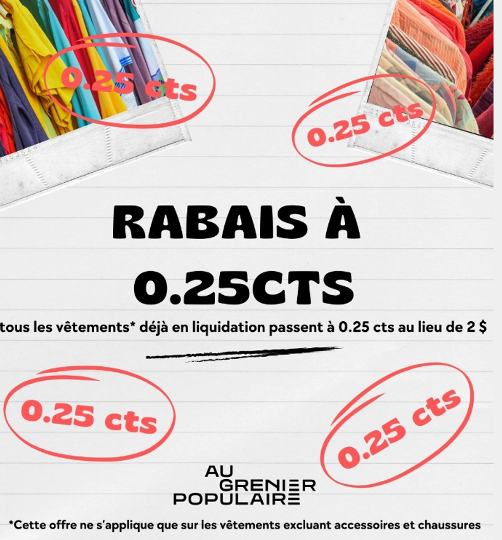 Le Grenier Populaire fait une grosse vente \u00e0 0,25 $ le morceau. 