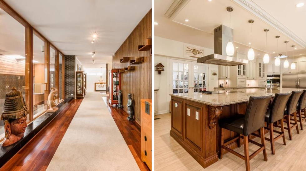 Le hall. Droite : La cuisine.