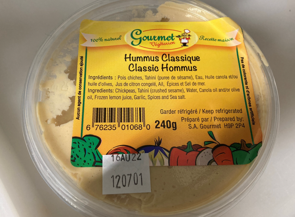 Le hummus faisant sujet de rappel.