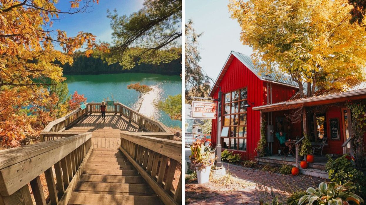 Le Lac Pink l'automne. Droite : Le Biscotti & Cie.