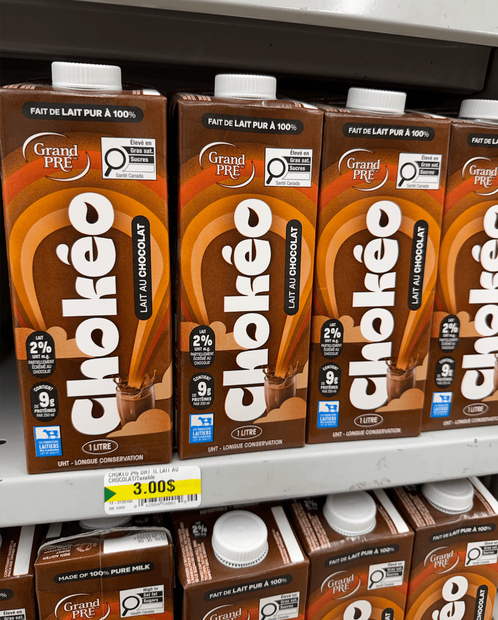 Le lait Chokeo de Grand Pr\u00e9 sur les tablettes du Dollarama.