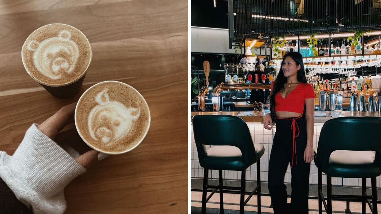 Le « latte art » du Cafellini à Brossard. Droite : Restaurant Chez Lionel.