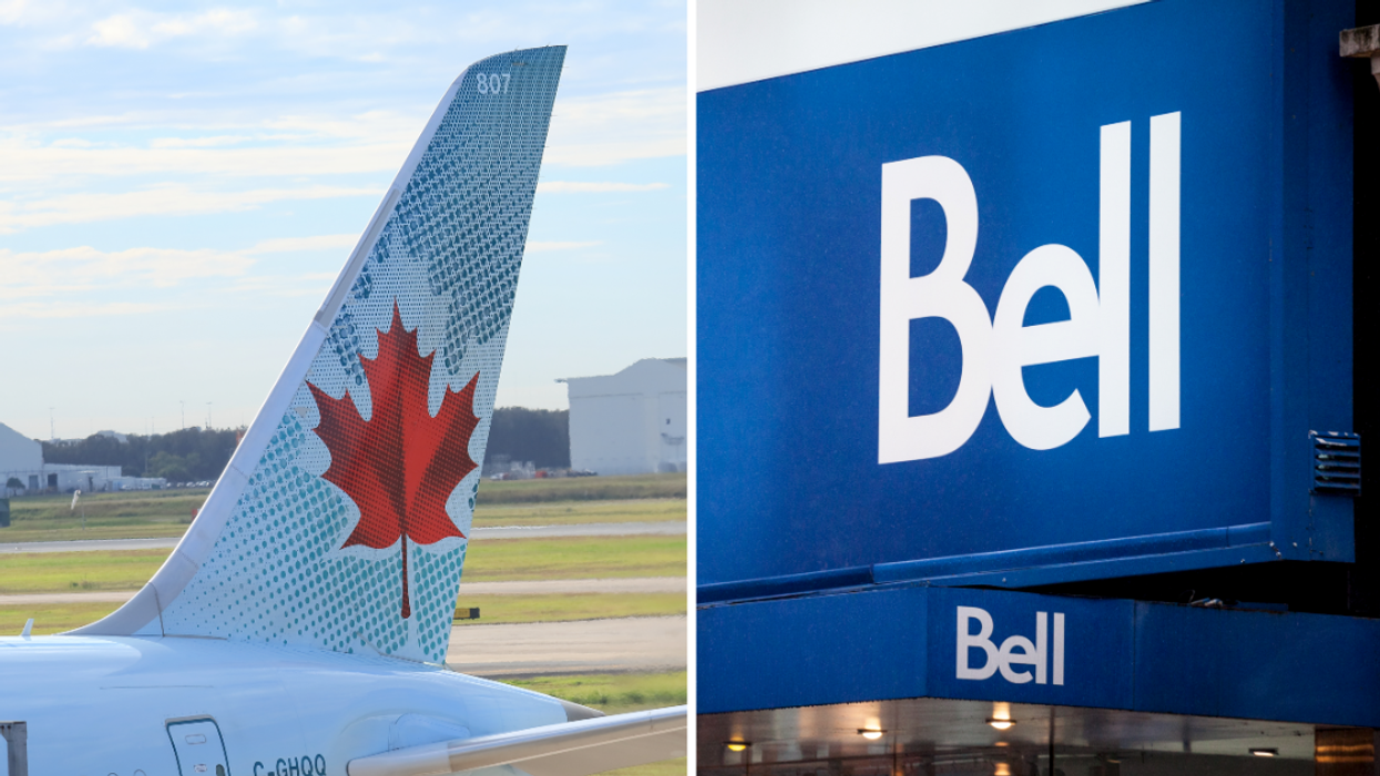Le logo d'Air Canada. À droite : le logo de Bell Canada.
