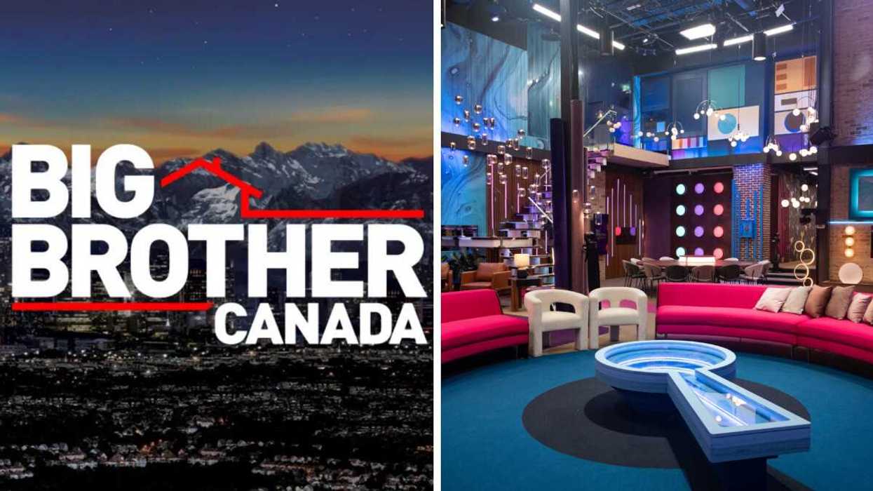 Le logo de Big Brother Canada. Droite : la maison de Big Brother Célébrités.