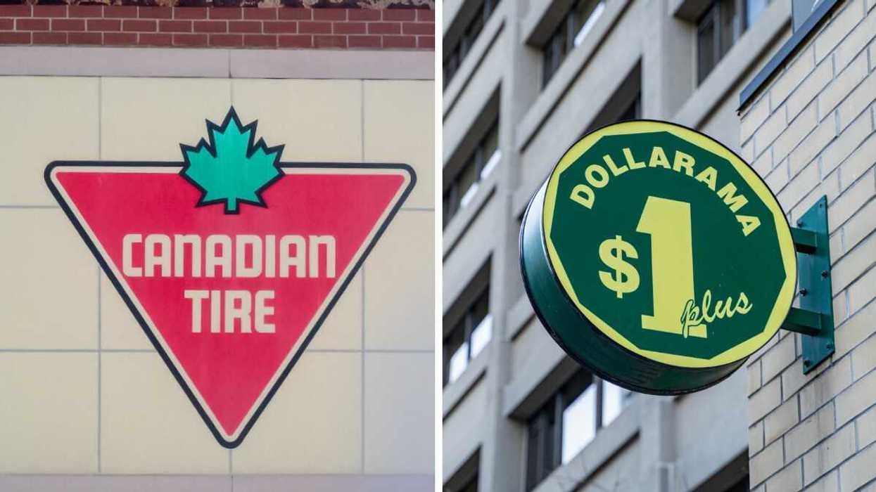 Le logo du Canadian Tire. Droite : Le Dollarama au Québec.