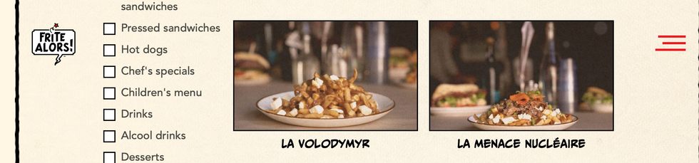 Le menu du Frite Alors.