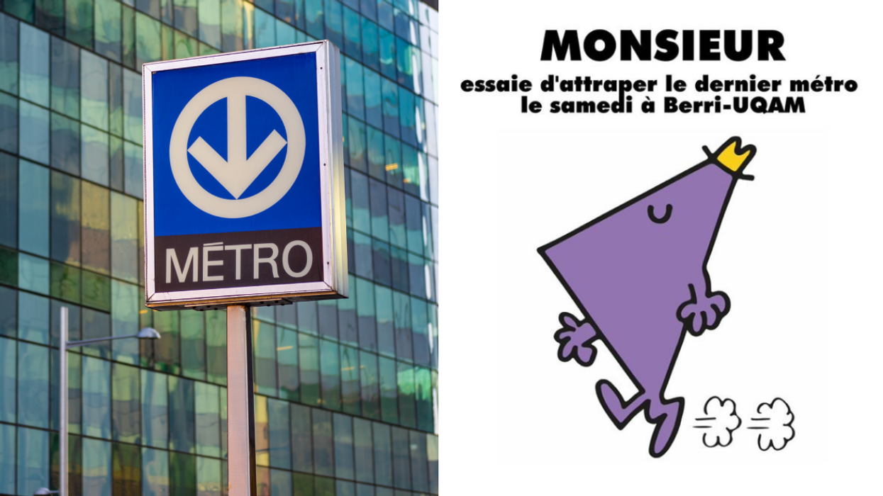Le métro à Montréal. Droite : Un mème Monsieur Madame.