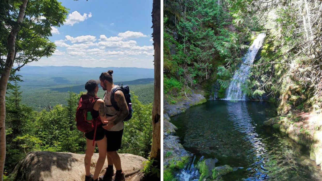 Le mont Saint-Joseph en Gaspésie. Droite : Les chutes de l'Éperlan en Gaspésie.