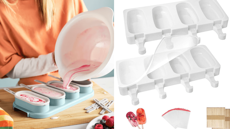 Le moule \u00e0 sucettes glac\u00e9es UPPFYLLD chez IKEA. Droite : Le lot de moules \u00e0 glace vendu sur Amazon Canada.