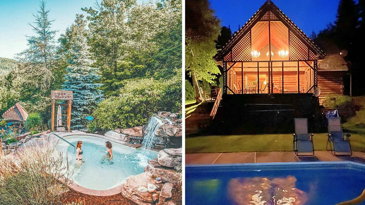 Le Natur'Eau Spa. Droite : Un chalet à louer sur Airbnb.