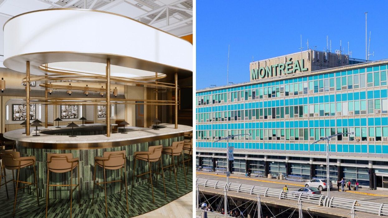 Le nouveau salon Aspire AMEX à YUL. Droite : L'aéroport de Montréal.