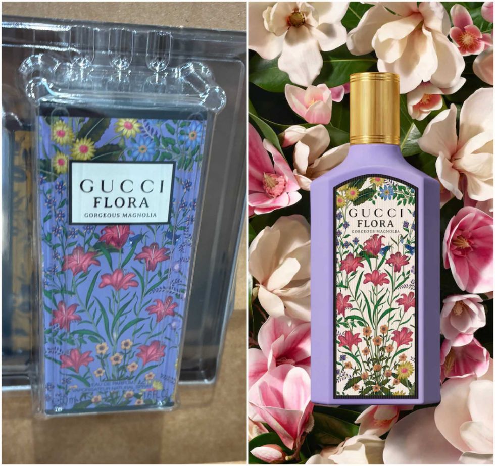 Le parfum Gucci Flora Gorgeous Magnolia au Costco. Droite : Le parfum Gucci Flora Gorgeous Magnolia sur le site de Sephora.