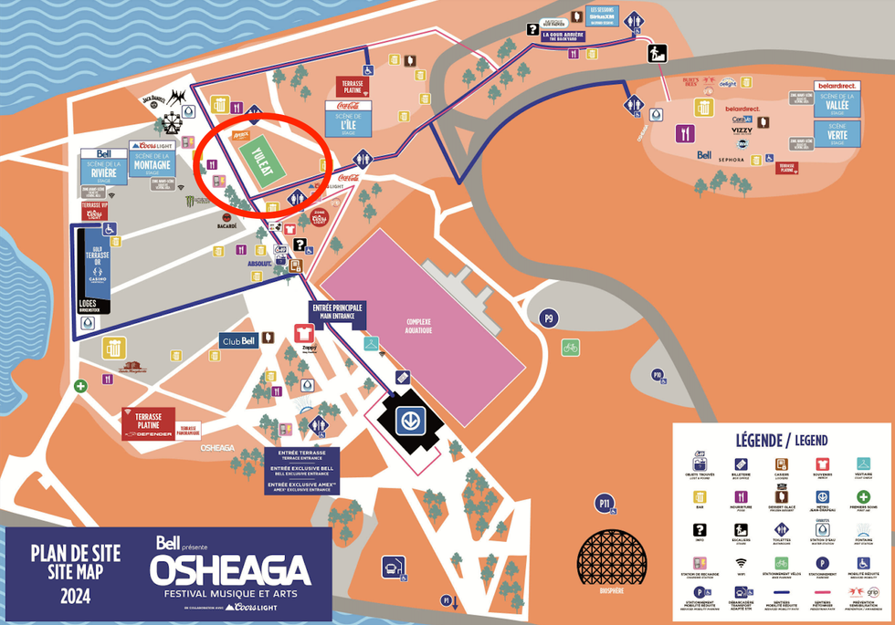 Le plan du site d'Osheaga 2024.