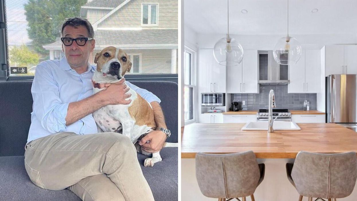 Le politicien Éric Duhaime. Droite : La cuisine d'Éric Duhaime à Québec.