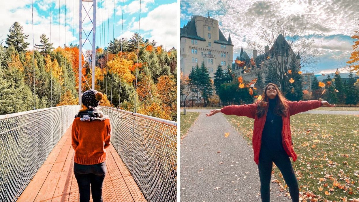 Le pont suspendu du Parc de la Gorge de Coaticook. Droite : Une personne à Ottawa.