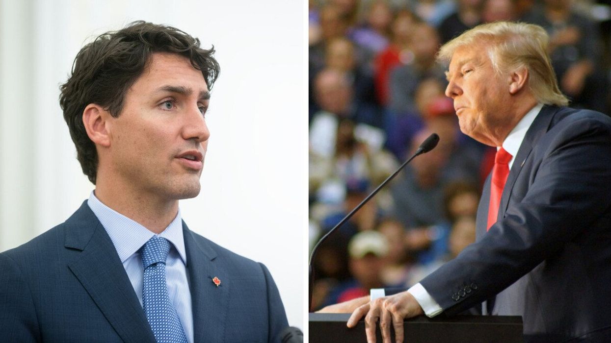 Le premier ministre du Canada Justin Trudeau. Droite : Le président élu des États-Unis, Donald Trump.