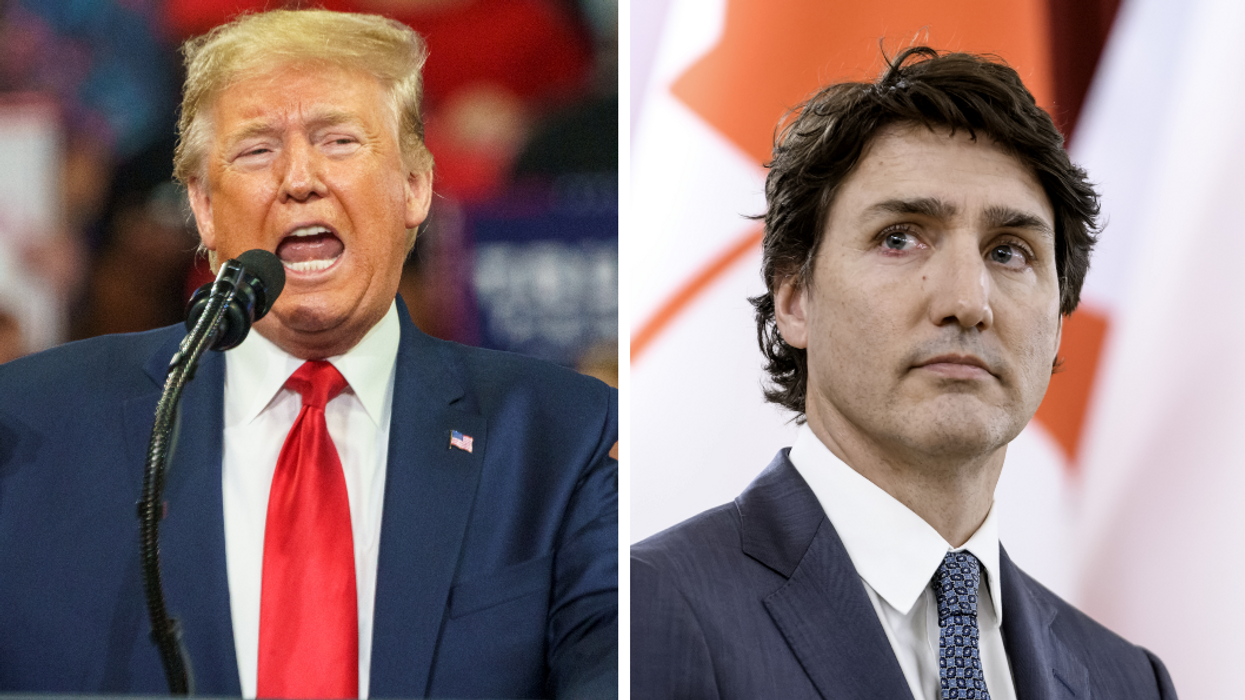 Le président des États-Unis, Donald Trump. À droite : le premier ministre du Canada, Justin Trudeau.