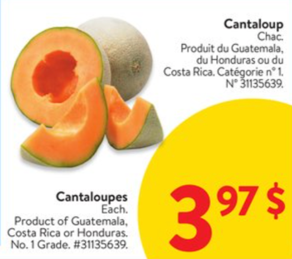 Le prix des cantaloups dans la circulaire du Walmart.