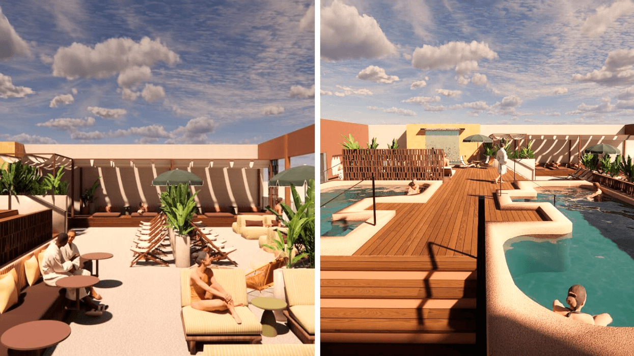 Le rendu 3D du spa AWU. Droite : Le rendu 3D du studio de mouvement du spa AWU.