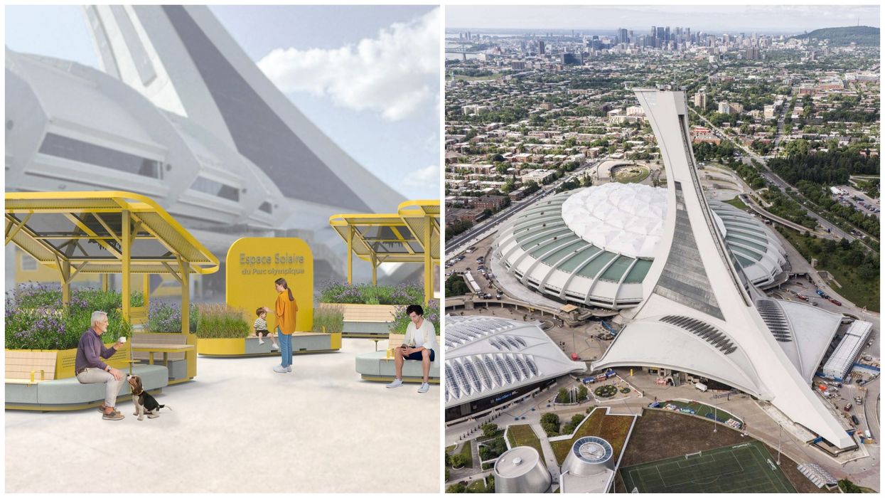 Le rendu du projet d'Aire commune. À droite : vue du Stade olympique.