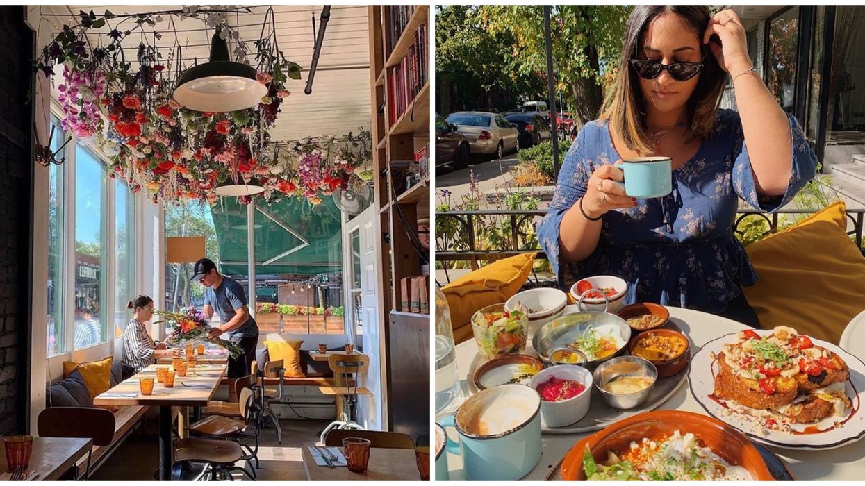 Le restaurant Bloomfield à Montréal sert des brunchs décadents et a un plafond de fleurs
