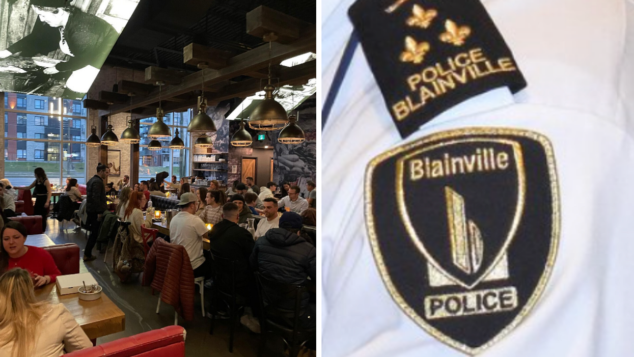 Le resto Industria Pizzeria + Bar. Droite : La police de Blainville.