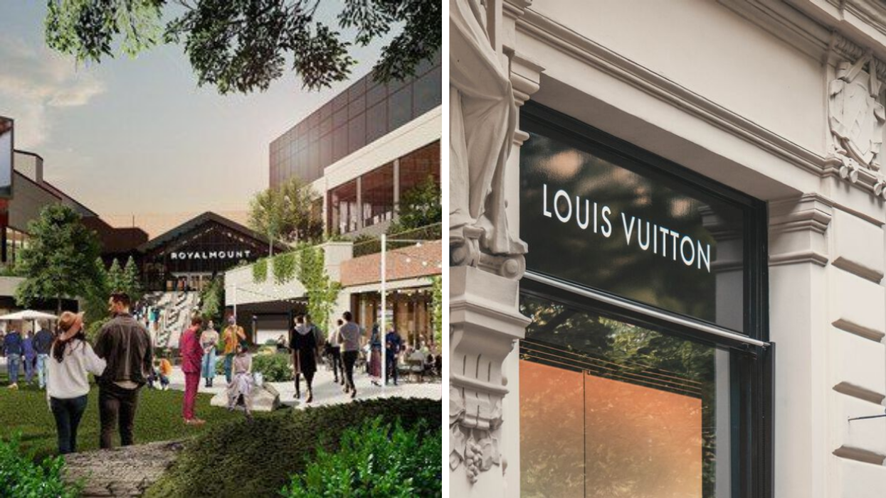 Le Royalmount. Droite: Boutique Louis Vuitton.